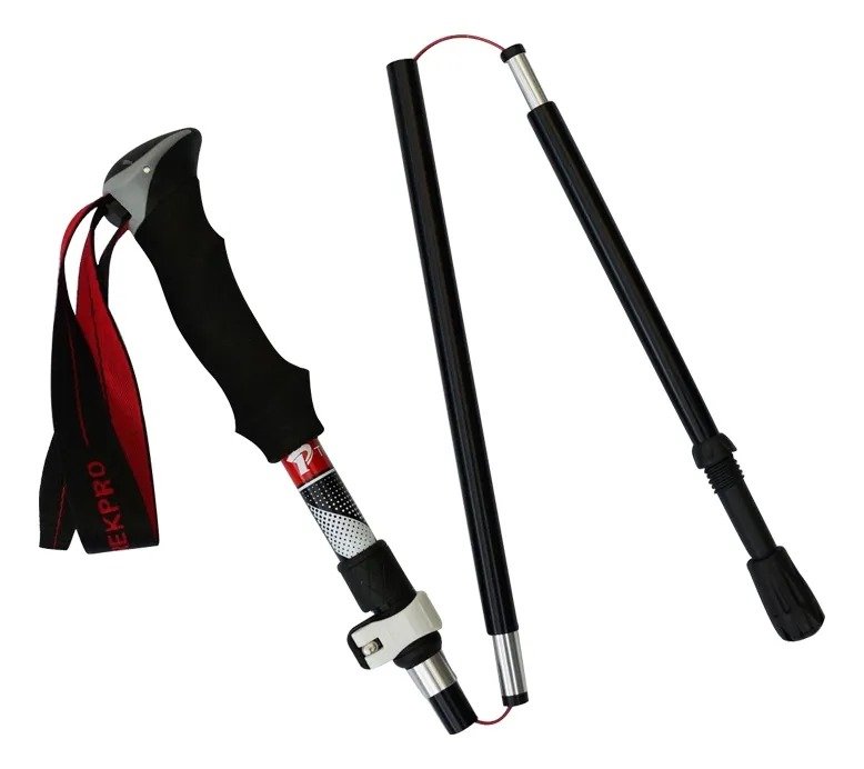 TREKPRO BASTON DE SENDERISMO DE ALUMINIO MULTIFUNCIONAL (ROJO, 110CM)
